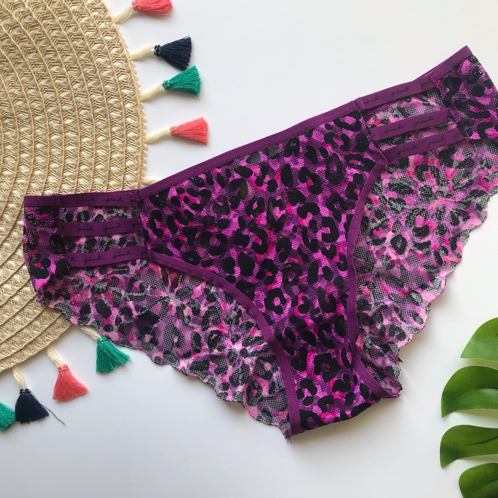 Victoria’s Secret Strappy Lace Cheekster Panty Violet Leopard XL NEW